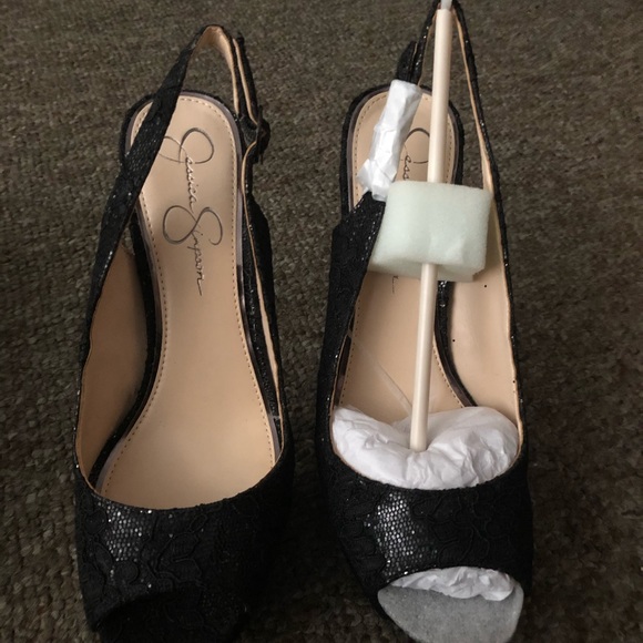 Jessica Simpson JS Tacey Black Glitter lace size 9M high heels BRAND NEW - Picture 2 of 3